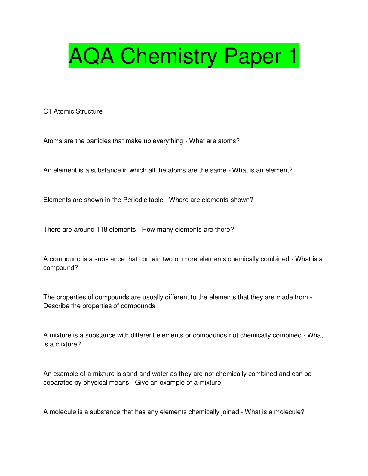 Preview image for AQA Chemistry Paper 1
